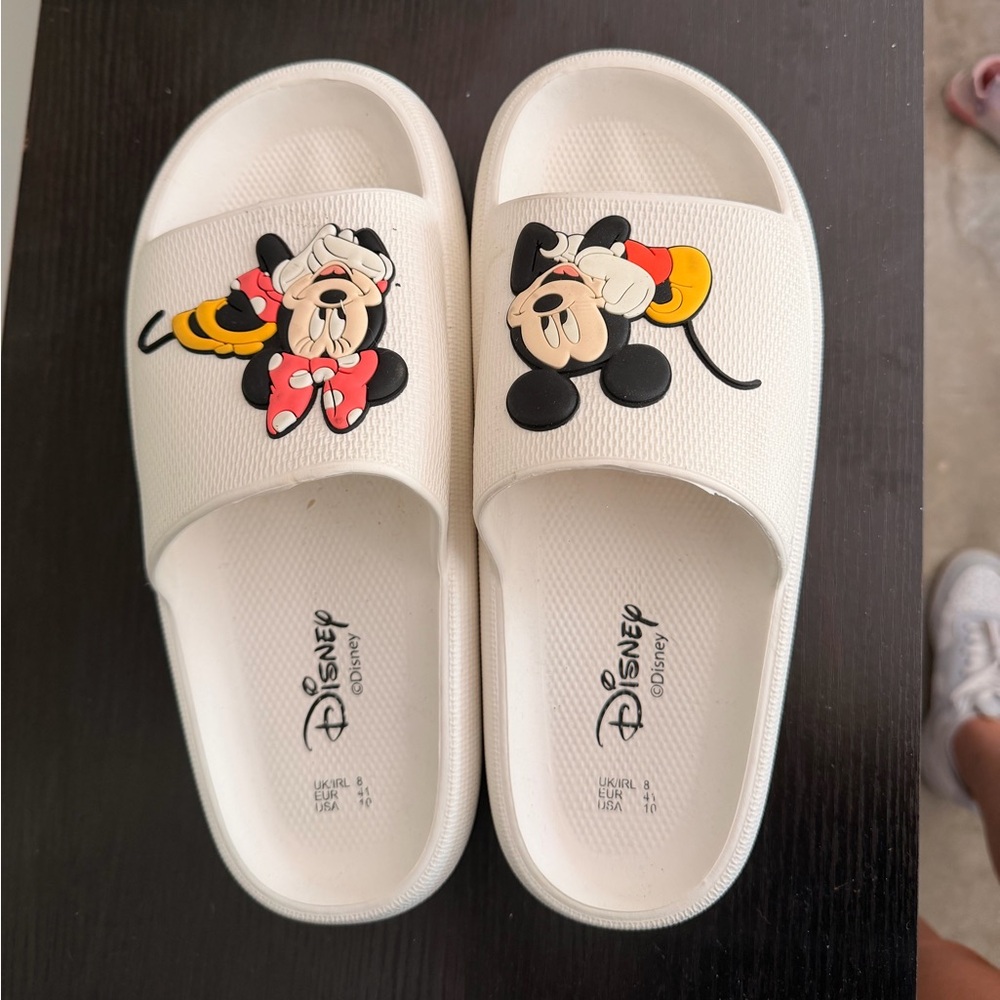 Disney White Kids Mickey & Minnie Slide Sandals with Colorful Accents